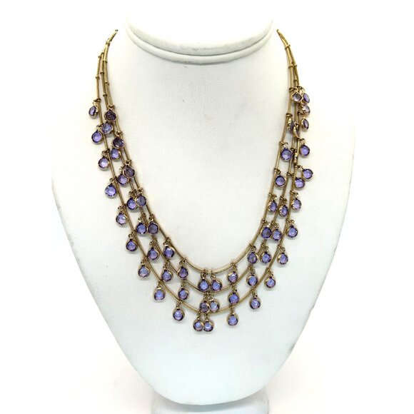 Anne Klein Jewelry - Anne Klein Multi-Strand Necklace With Purple Crystal Drops & Gold-Tone Chain
